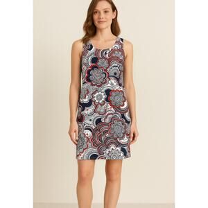 Ann Taylor LOFT Red White Navy Floral Shift Dress Size 6 Lined Sheath